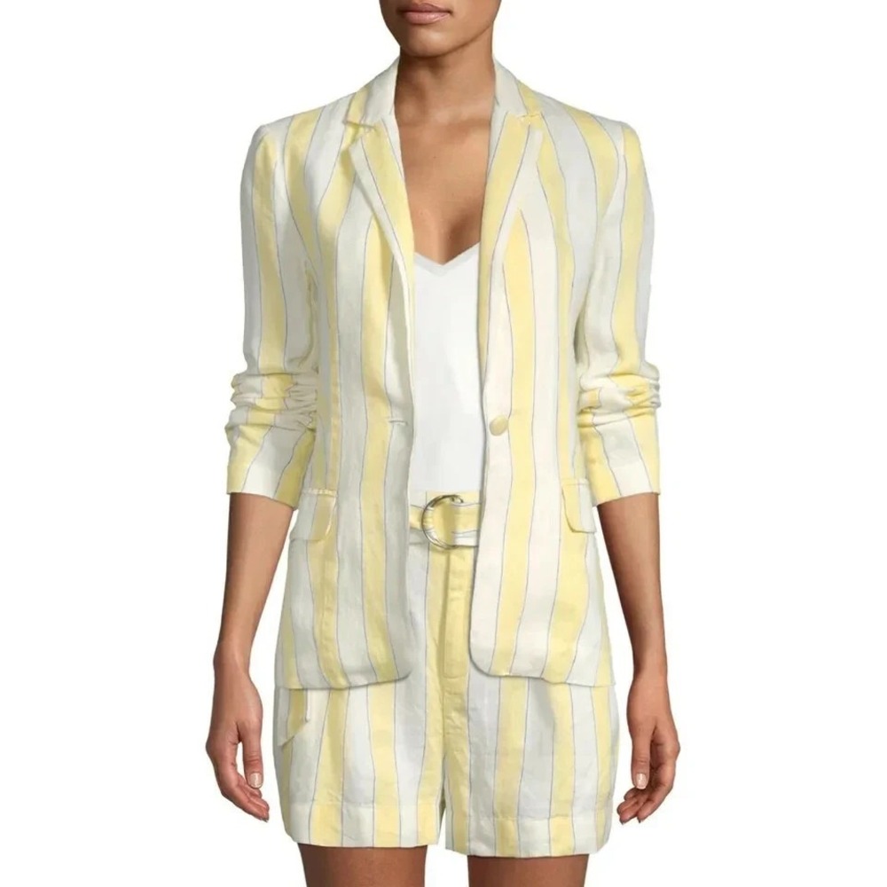 Frame 100%‎ Linen Stripe Blazer Women 4 Golden Haze Multi One Button Front $375